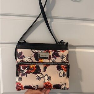 Nine West Floral Crossbody Bag - Black and Cream with Red Accents